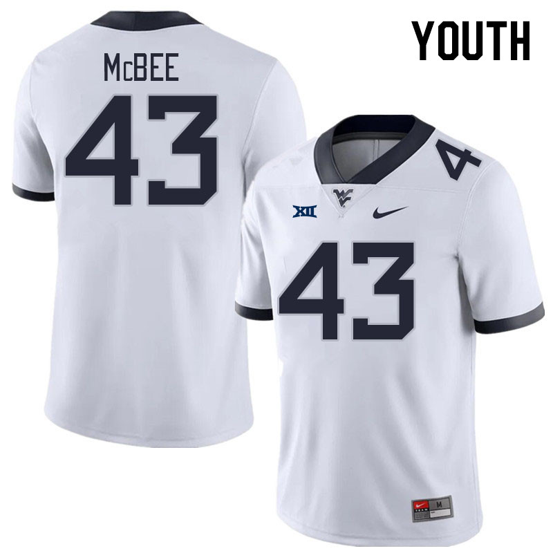 Youth #43 Collin McBee West Virginia Mountaineers College Football Jerseys Stitched Sale-White - Click Image to Close